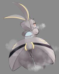 2021 aggressykhressy anus ass ass ass_focus dress female grey_body half-closed_eyes looking_back magearna nintendo pokemon pokemon_(species) pokemon_sm pussy red_eyes robot solo steam steaming_body steamy_breath thighs vagina