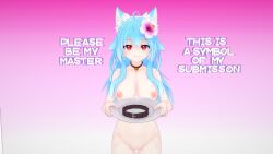 3d 3d_model belly blue_hair boobs breast_out breasts cat_ears catgirl collar female hair_ornament hourglass_figure kemonomimi koikatsu lilly_kurusu neko nekomimi nsfw nude nude_female nudity original_character pink_nipples red_eyes