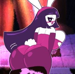 ass ass_focus ass_shake ass_shaking ass_shot ass_wiggle big_ass big_breasts breasts bunny_costume bunny_ears bunny_girl bunny_tail bunnysuit digital_art digital_drawing digital_drawing_(artwork) eyelashes hexagon_background long_hair mysticalgarnet purple_hair tagme white_pupils white_skin white_skinned_female