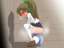 aoi_kurage embarrassed mojique nyanko_(mojique) omorashi peeing peeing peeing_into_container pot skirt urine