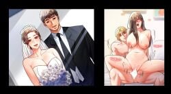 affair big_breasts blonde_hair_male boy_on_boy bride brown_eyes brown_hair censored_penis censored_pussy cheating cheating_(relationship) cheating_wife comparing couch_sex cowgirl_position douche girl hair_over_one_eye handsome_man infidelity_101 jjongi lezhin_comics lovers male/female male_penetrating_female manhwa married_couple mature_female muscular_male orgasm_face photography reverse_cowgirl_position smirking_at_partner suit wide_hips younger_male