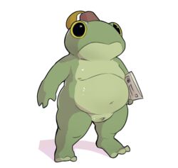 1boy amphibian anthro buried_penis felynart fez frog hat male male_only micropenis navel newspaper nipples nude overweight penis simple_background small_penis solo solo_male standing starbound video_games