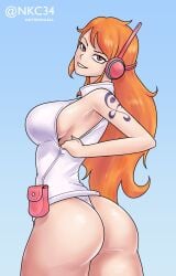 1girls armpits ass big_ass big_breasts bubble_butt clothed egghead female female_focus female_only headset inviting looking_at_viewer nami nutkingcall one_piece one_piece:_egghead_arc panties post-timeskip pulling_clothing sideboob teasing teasing_viewer thick_thighs thin_waist