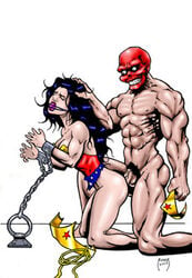 2002 ball_gag bondage bottomless chains crossover dc_comics defeated_heroine depowered gag head_grab helpless lasso_of_truth marvel marvel_comics penis rape red_skull straight_hair wonder_woman wonder_woman_(series)