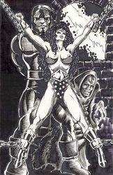 1girls artist_request big_breasts bondage breasts chains darkseid dc_comics desaad female male monochrome nipples restrained the_new_gods tiara topless_female wonder_woman wonder_woman_(series)