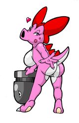 1girls ass birdo bow breasts bullet_bill claws female female_only half-closed_eyes heart looking_back lordstevie mario_(series) nintendo pink_skin purple_eyes pussy smooth_skin solo spikes spots tail white_breasts white_skin
