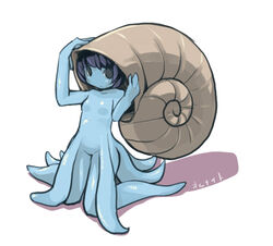 anthro anthro_only female female_only fossil_pokémon hitec masha moemon monster_girl nintendo omanyte pokemon shell simple_background solo tentacle white_background