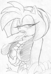 amy_rose anthro bedroom_eyes big_breasts cleavage clothes clothing faceless_male fellatio female fur hairband hedgehog holding_breast humanoid_penis kio large_breasts male mammal monochrome nipples oral oral_sex penis sega solo_focus sonic_(series) sonic_team straight straight_hair video_games