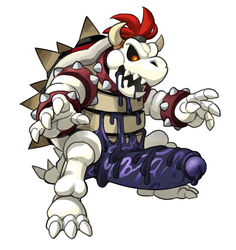 bone bowser dry_bowser erection hair koopa male male_only mario_(series) nintendo penis red_hair scalie simple_background skeleton toomanyboners undead video_games white_background zombie