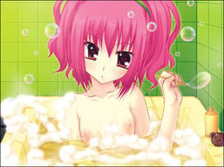 1girls anya_alstreim araiguma bath breasts bubble bubbles code_geass female female_only nude petite pink_hair red_eyes short_hair small_breasts solo