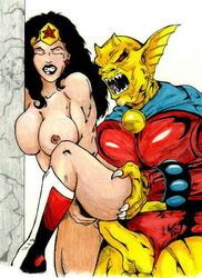 1girls anal artist_request black_hair breasts clenched_teeth closed_eyes clothing dc_comics erection etrigan female from_behind interspecies justice_league long_hair male monster nipples open_mouth penetration penis pussy sex spread_legs wonder_woman wonder_woman_(series)