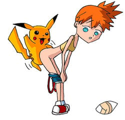 bent_over clothes color female feral fur human interspecies kasumi_(pokemon) lp432 male nintendo nude pikachu pokemon pokephilia sex shiny_pikachu shiny_pokemon side_view straight tagme what