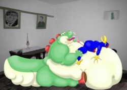 color cum hippotaur indoors interspecies male mario_(series) nintendo obese penis side_view size_difference tagme yoshi