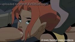 animated batman dc dcau fellatio female green_eyes hair hawkgirl justice_league large_penis male oral penis red_hair wings zone