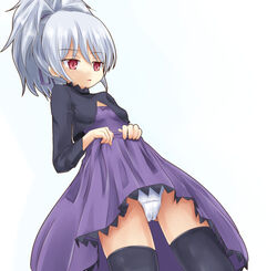 cameltoe darker_than_black minitesu panties red_eyes skirt skirt_lift solo thighhighs underwear yin yin_(darker_than_black)