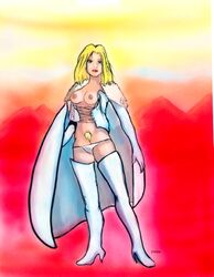 1girls blonde_hair blonde_pubic_hair blue_eyes dash_riprock emma_frost female female_only marvel marvel_comics pubic_hair solo straight_hair tagme white_queen x-men