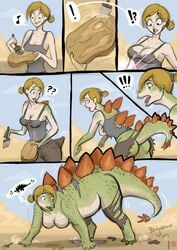 anthro beingobscene breasts comic dinosaur female human_to_anthro tagme tail tail_growth transformation