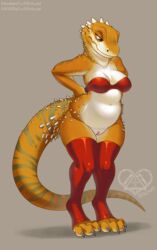 2019 4_toes allison_(slither) anthro bearded_dragon breasts brown_eyes clothed clothing female hi_res kittydee lizard pussy reptile scalie simple_background solo toes