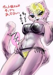 2019 anthro black_nose breasts domestic_cat felid feline felis female japanese_text katt_monroe mammal nintendo pubes renge0101 smile solo star_fox text translation_request video_games