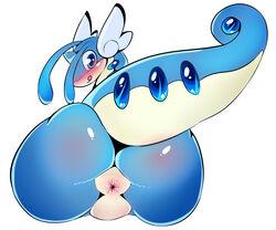 1boy alternate_color antennae anthro anthrofied anus ass blue_eyes blue_skin blush chubby dragon dragonair eye_contact fusion goodra gushy_(character) huge_ass hybrid licking_lips long_neck looking_at_viewer looking_back male male_only nintendo nude original_character pokémon_(species) pokemon pokemon_(species) pokemon_rgby pokemon_xy presenting presenting_hindquarters raised_tail scalie smile solo tail testicles thick_thighs tongue tongue_out video_games white_background white_crest wide_hips