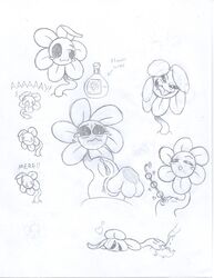 anal anal_beads anal_insertion anus beads blush fangs female flora_fauna flowey_the_flower heart heart-shaped_pupils monochrome penis pussy rule_63 slushy undertale vaginal_penetration