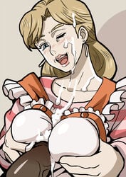 1girls blonde_hair breasts cum_on_breasts cum_on_clothes cum_on_face dark-skinned_male faceless_male female holly_kujo housewife human interracial jojo's_bizarre_adventure light-skinned_female light_skin long_hair married_woman mature milf mizushima_kero mother paizuri penis sex_through_clothes shounen_jump stardust_crusaders