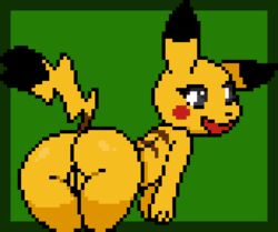 1girls 2019 3_fingers anthro anthrofied ass bent_over big_ass blush_sticker cleft_tail cosplay_pikachu female female_only furry imactuallygarbage looking_back nintendo nude open_mouth pikachu pixel_art pokémon_(species) pokemon pokemon_rgby pokemorph presenting presenting_hindquarters presenting_pussy pussy raised_tail rodent simple_background smile solo source_request thick_thighs video_games wide_hips