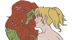 2d 2girls bare_shoulders batman_(series) blonde_hair blue_eyes blush couple dc dc_comics duo eye_contact eyeshadow face-to-face female female_only flower green-skinned_female green_skin grin hair_flower hair_ornament harley_quinn human imminent_kiss interspecies jessiphia lips lipstick long_hair looking_at_another makeup mole mole_under_eye multiple_females multiple_girls mutual_yuri neck nude pamela_isley parted_lips pink_lipstick poison_ivy red_eyes red_hair red_lipstick romantic short_hair smile twintails upper_body yuri