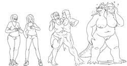 2_heads anthro blush breasts clothing conjoined eyewear female glasses hair heart hi_res horn human human_to_anthro lust mammal merging multi_head nude open_mouth overweight overweight_female prurientpie pussy reptile scalie slurpasaur tail tongue transformation wardrobe_malfunction weight_gain