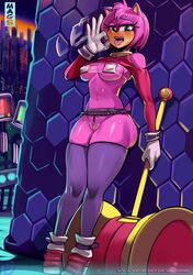 2019 against_wall amy_rose amy_rose_(boom) anthro ass between_labia blush breasts clothing detailed_background eulipotyphlan fellatio_gesture female footwear gloves green_eyes hair hedgehog hi_res high_heels leaning legwear mammal navel open_mouth panties pearl_panties pearl_thong piko_piko_hammer pink_body pink_hair pornomagnum shoes skindentation solo sonic_(series) sonic_boom standing studiopolis suggestive suggestive_gesture sweat thigh_highs thong tongue tongue_out