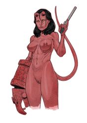 breasts female frantsev gun hellboy hellboy_(series) medium_breasts nude pussy red_skin standing vagina