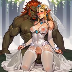 1boy 1girls ai_generated bride extnctionist ganondorf implied_marriage nintendo pony_diffusion_xl princess_zelda sex the_legend_of_zelda wedding_attire wedding_dress wedding_veil