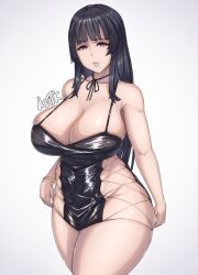 astlk black_dress breasts dress female revealing_clothes thighs