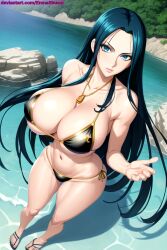 1girl 1girls ai_generated amazonian anime anime_style ass athletic athletic_female beach belly belly_button big_boobs big_breasts big_tits bikini bikini_bottom bikini_top black_bikini black_hair black_thong blue_eyes boa_hancock boobs bracelet bracelets breasts busty cloud clouds curvaceous curvy curvy_body curvy_female curvy_figure dark_hair enmashusui fanart female female_only frilled_bikini front_view gold_(metal) gold_jewelry hourglass_figure island jewelry lace-trimmed_bra lace-trimmed_panties lace_bra lace_panties lace_trim light-skinned_female light_skin lingerie long_hair looking_at_viewer milf mountain one_piece panties pinup pose posing post-timeskip seaside sky smile smiling smiling_at_viewer standing thick_legs thick_thighs tight_fit tits toned toned_belly toned_body toned_female toned_stomach two_piece_swimsuit underwear voluptuous voluptuous_female