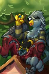 2019 avian clothing female fingerless_gloves friendship_is_magic frist44 gabby_(mlp) gloves gryphon jewelry my_little_pony necklace pose punk pussy ring solo tongue tongue_out