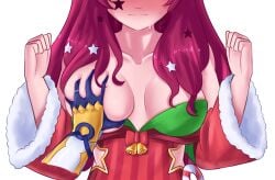 1boy 1girls 2023 alear_(fire_emblem) alear_(male)_(fire_emblem) alternate_costume blush breast_grab breast_squeeze breasts christmas embarrassed female female_focus fire_emblem fire_emblem_engage fire_emblem_heroes fur_trim highres male_pov medium_breasts nintendo obsidianwasp official_alternate_costume pov red_hair star stars_in_hair yunaka_(fire_emblem) yunaka_(fire_emblem)_(spirited_envoy)