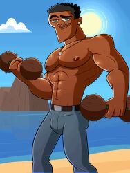 abs animated ass biceps big_balls big_penis black_hair blue_eyes caleb_(tdi) cartoon_emxx cartoon_network clothed clothing cum cum_drip cum_dripping cumshot dark-skinned_male dark_skin detailed detailed_background digital_media_(artwork) ear_piercing earrings floating_hands hi_res highres huge_cock jeans jerking jerkingoff looking_at_viewer male_only masturbating masturbation melanin muscular muscular_male naked naked_male necklace nipples nude nude_male orgasm orgasm_face pecs pleasure_face smile smiling smiling_at_viewer smirk smirking smirking_at_viewer thick_penis total_drama_island total_drama_island_(2023) veiny_penis weightlifting weights workout