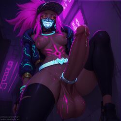 1futa ai_generated akali balls baseball_cap bodypaint breasts cock_ring dickgirl erection futa_only futanari huge_balls huge_cock k/da_akali k/da_series league_of_legends mask medium_breasts mouth_mask penis pink_hair precum puffyart riot_games sneakers tattoo thick_thighs thighhighs veiny_penis