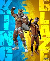 2boys 2humans 2males 3d 3d_(artwork) 3d_model bandai_namco crossover daemoncollection duo duo_focus el_blaze flexing_muscles identity_censor jaguar_mask king_(tekken) lean_muscle luchador male male/male male_focus male_only masculinity muscles muscular muscular_male scantily_clad sega skimpy_outfit tekken tekken_8 virtua_fighter wrestler wrestlers