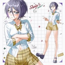 abdomen bleach female female_only kuchiki_rukia navel petite petite_body petite_female school_desk school_uniform schoolgirl skinny small_breasts smaller_female socks waligner