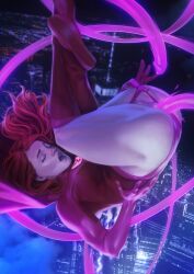 anal anal_masturbation anal_penetration anal_sex anus ass atom_eve city city_background cityscape dima_ivanov flying imminent_penetration invincible leotard_aside long_hair masturbation medium_breasts moaning pleasure_face pussy red_hair redhead superheroine