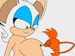 1boy 1girls 2019 animated artybear big_breasts breast_sucking breastfeeding breasts closed_eyes eyeshadow female green_eyes makeup male rouge_the_bat sega simple_background smile sonic_(series) straight sucking tails white_background