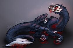 animal animal_penis balls blood bodily_fluids claws creature creepy cum dark_fur digital_media_(artwork) dragon dripping_cum fae fantasy feral fur kagechi laying_on_side male male_only monster original_character penis semen submissive