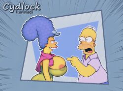 20th_century_fox 20th_century_studios big_breasts blue_hair cheating cydlock homer_simpson marge_simpson the_simpsons yellow_body