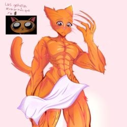 cat_ears eyes_black muscler orange_fur tagme towel