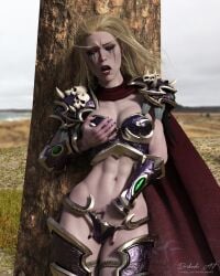 1girls 3d athletic_female big_breasts blizzard_entertainment clothed_masturbation darken_den fingering fingering_self forsaken masturbation sylvanas_windrunner undead undead_(warcraft) warcraft world_of_warcraft