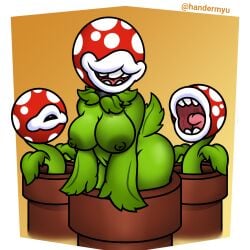 female handermy handermyu humanoid mario_(series) nude nude_female piranha_plant plant plantie trio