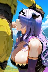 ai_generated big_breasts blowjob camilla_(fire_emblem) crossover cum cum_drip cum_in_mouth fellatio female fire_emblem fire_emblem_fates halo_(game) halo_(series) hand_on_head master_chief on_knees purple_hair