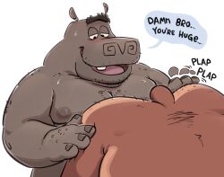 4_fingers admiring anthro ass bear bearafterall bent_over big_butt blush bodily_fluids body_hair brown_body brown_fur butt_hair chest_hair common_hippopotamus dialogue dreamworks duo english_text eyebrows fingers fur grey_body grey_skin half-closed_eyes hand_on_butt hi_res hippopotamid looking_at_another looking_at_butt looking_at_partner madagascar_(series) madagascar_escape_2_africa male male/male mammal moto_moto narrowed_eyes nipples nude open_mouth open_smile paramount_pictures presenting presenting_hindquarters smile sound_effects speech_bubble spread_butt spreading sweat tail tail_tuft tan_body tan_fur teeth text tuft unibrow