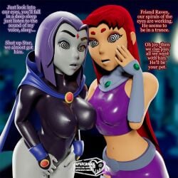 2girls 3d 3d_(artwork) alien alien_girl alien_humanoid ass big_ass big_breasts breasts bust busty cambion chest curvaceous curvy curvy_figure dc dc_comics demon demon_girl digital_media_(artwork) english_text female female_only forehead_jewel half_demon hero heroine hips hourglass_figure huge_ass huge_breasts humanoid hypnosis hypnotized koriand'r large_ass large_breasts legs light-skinned_female light_skin multiple_girls rachel_roth raven_(dc) red_hair slim_waist starfire supercasket tamaranean teen_titans text thick thick_hips thick_legs thick_thighs thighs top_heavy voluptuous waist wide_hips